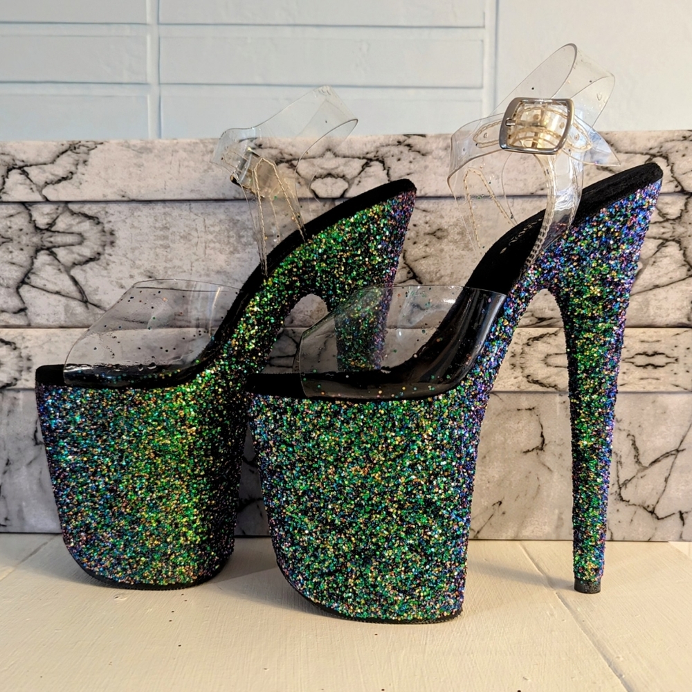 Custom Glitter Flamingo 808 8" Stripper Pole Dance Stiletto Heels Size 6